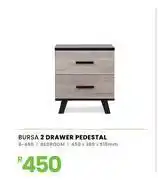 Fair Price Bursa Bedroom 2 Drawer Pedestal 450 x 350 x 510mm 8-460 offer