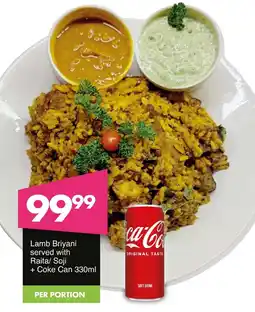 Save Hyper Lamb Briyani served with Raita/ Soji + Coke Can offer