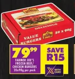Shoprite Farmer joe's frozen beef/ chicken burgers offer