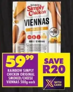 Shoprite Rainbow simply chicken original smoked/ cheese viennas offer