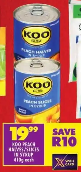 Shoprite Koo peach halves/ slices in syrup offer
