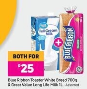Game Blue Ribbon Toaster White Bread 700g & Great Value Long Life Milk 1L-For Both offer