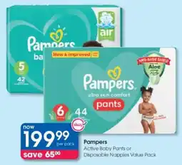 Clicks Pampers Active Baby Pants or Disposable Nappies Value Pack offer
