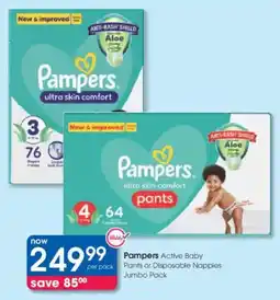 Clicks Pampers Active Baby Pants or Disposable Nappies Jumbo Pack offer