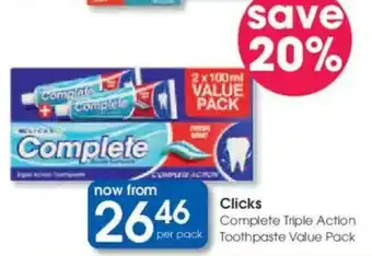 Clicks Clicks Complete Triple Action Toothpaste Value Pack offer