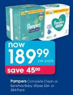 Clicks Pampers Complete Clean or Sensitive Baby Wipes offer