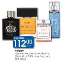 Clicks Yardley Women's Fragrances, Men's or Fragrance Mist offer