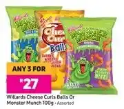 Willards Cheese Curls Balls Or Monster Munch-For Any 3 x 100g