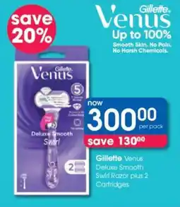 Clicks Gillette Venus Deluxe Smooth Swirl Razor plus 2 Cartridges offer