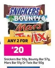 Game Snickers Bar 50g, Bounty Bar 57g, Mars Bar 51g Or Twix Bar 50g-For Any 2 offer