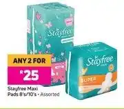 Game Stayfree Maxi Pads-For Any 2 x 8's/10's offer