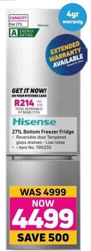 Game Hisense 271Ltr Bottom Freezer Fridge offer