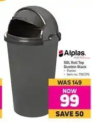 Game Alplas Platics 50L Roll Top Dustbin (Black) Plastic offer