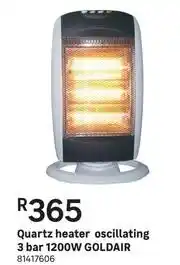 Leroy Merlin Goldair 1200W 3 Bar Oscillating Quartz Heater offer