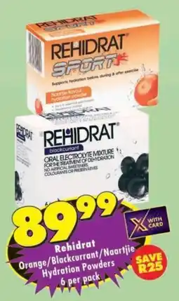 MediRite Rehidrat Orange/ Blackcurrant/ Naartjie Hydration Powders offer