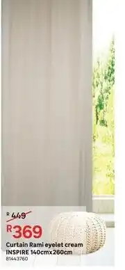 Leroy Merlin Inspire Curtain Rami Eyelet Cream-140cm x 260cm offer