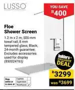 Builders Warehouse Lusso Floe Shower Screen 1.2m x 2m 850024765 offer