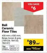Builders Warehouse Bali Ceramic Floor Tiles 430mm x 430mm 784137-Per Sqm offer
