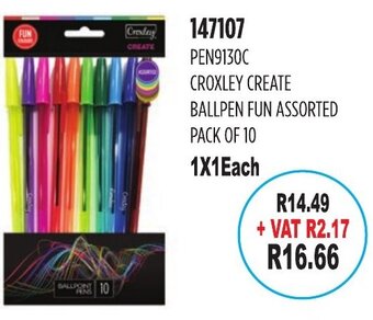 Pen9130C Croxley Create Ballpen Fun Assorted Pack of 10