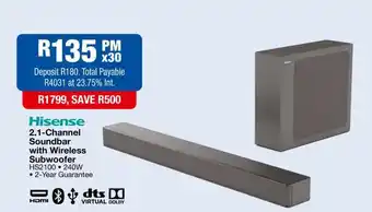 OK Furniture Hisense 2.1 Channel Soundbar With Wireless Subwoofer offer