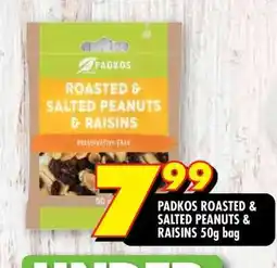 Shoprite PADKOS ROASTED & SALTED PEANUTS & RAISINS 50g bag offer