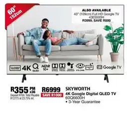 OK Furniture SKYWORTH 4K Google Digital QLED TV 60Q6600H offer