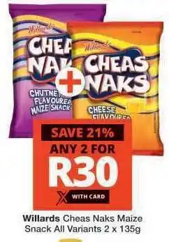 Checkers WILLARDS CHEAS NAKS MAIZE SNACK offer
