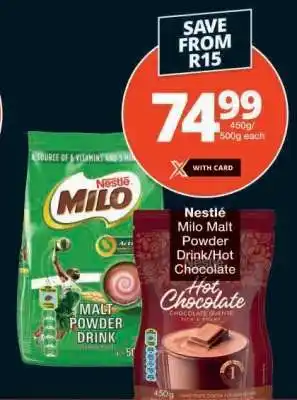 Checkers Nestlé Milo Malt Powder Drink/Hot Chocolate offer