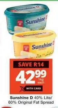 Checkers Sunshine D 40% Lite/60% Original Fat Spread offer