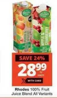Checkers RHODES 100% FRUIT JUICE BLEND all variants offer