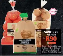 Checkers Class 1 Onions, Boil & Roast Potatoes, Choice Tomato offer