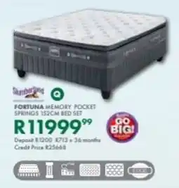 Beares Slumberland fortuna memory pocket springs 152cm bed set offer