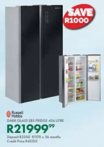 Beares Russell Hobbs dark glass sbs fridge offer