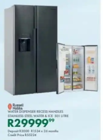 Beares Russell Hobbs water dispenser recess handles stainless steel water & ice offer