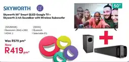 Teljoy Skyworth 50" Smart QLED Google TV + Skyworth 2.1ch Soundbar with Wireless Subwoofer offer