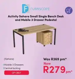 Teljoy Furnscope Activity Sahara Small Single Bench Desk and Mobile 3 Drawer Pedestal offer