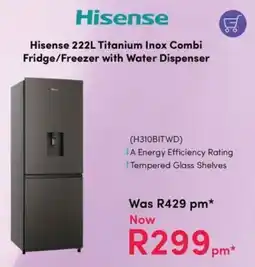 Teljoy Hisense Titanium Inox Combi Fridge/ Freezer with Water Dispenser offer