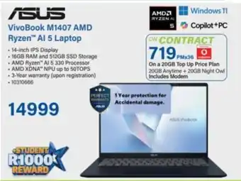 Incredible Connection Asus VivoBook M1407 AMD Ryzen AI 5 Laptop offer