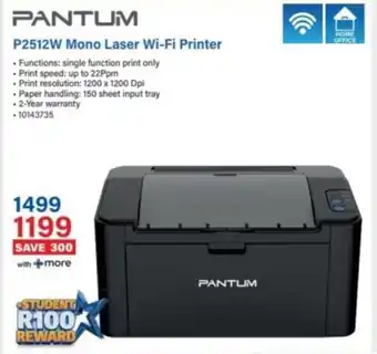 Incredible Connection Pantum P2512W Mono Laser Wi-Fi Printer offer