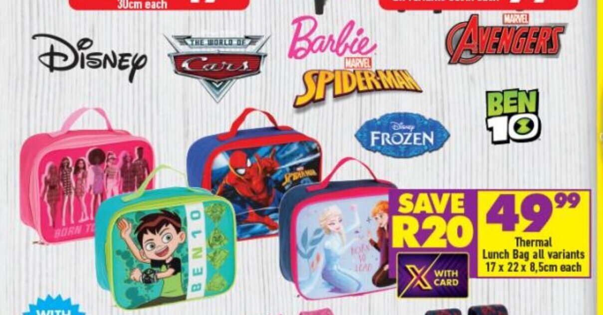Thermal Lunch Bag All Variants 17x 22 x 8.5cm each offer at Shoprite