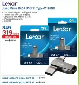 Incredible Connection Lexar Jump Drive D400 USB 3.1 Type-C 128GB offer