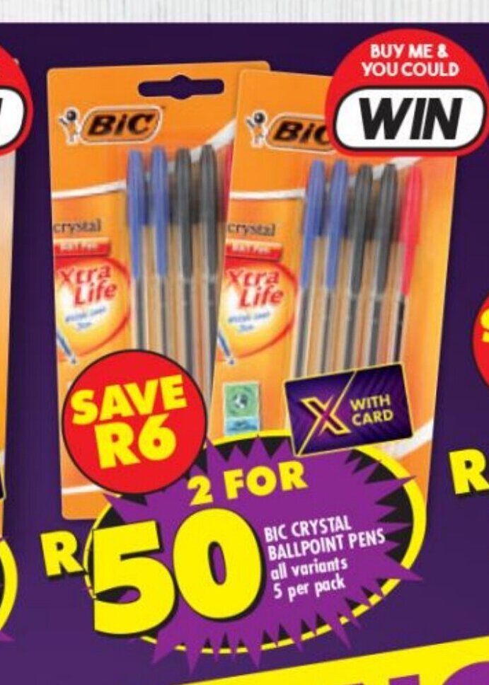 BIC Crystal Ballpoint Pens All Variants 5 per pack offer at Shoprite