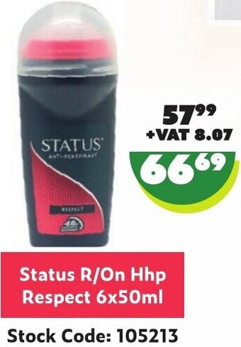 Africa Cash and Carry Status R/On Hhp Respect 6 x 50ml offer