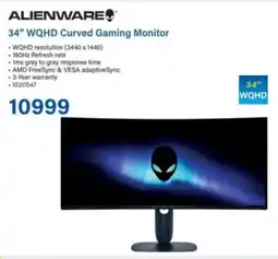 Incredible Connection Alienware 34" WQHD Curved Gaming Monitor offer