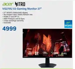 Incredible Connection Acer 27" VG270U X3 Gaming Monitor offer
