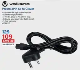 Incredible Connection Volkano Presto 3Pin Sa to Clover offer