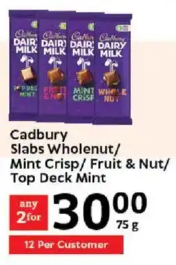 Oxford Freshmarket Cadbury Slabs Wholenut/ Mint Crisp/ Fruit & Nut/ Top Deck Mint offer