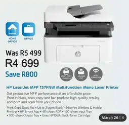 Computer Mania HP LaserJet MFP 137FNW Multifunction Mono Laser Printer offer