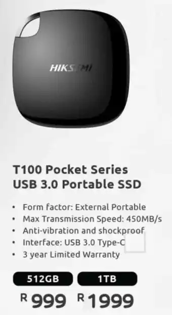 Computer Mania Hiksemi T100 Pocket Series USB 3.0 Portable SSD offer