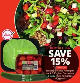 Checkers Iceberg Lettuce Head & English Cucumber & Baby Plum Tomatoes offer